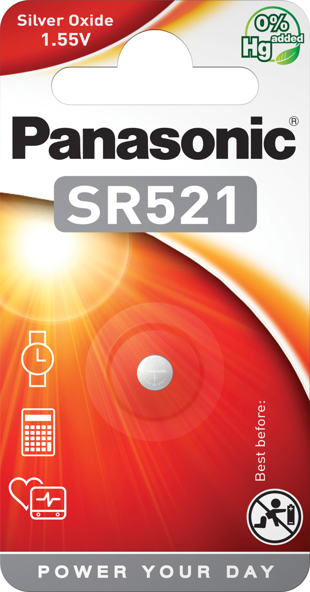 Батарейка Panasonic SR-521EL/1B, серебро-оксидная, 1.55В, 17мАч