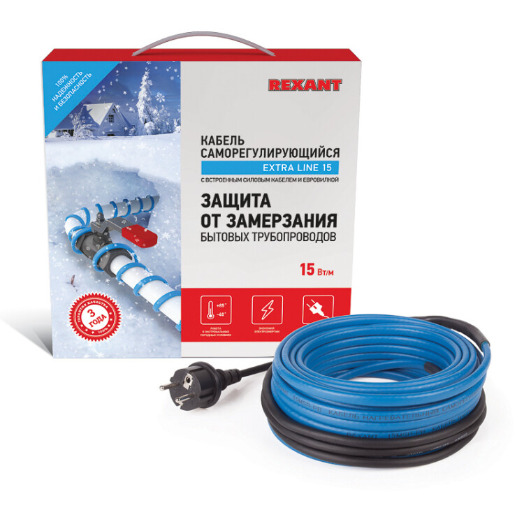 Греющий кабель REXANT 51-0619, саморегулируемый, 8 м, 120 Вт