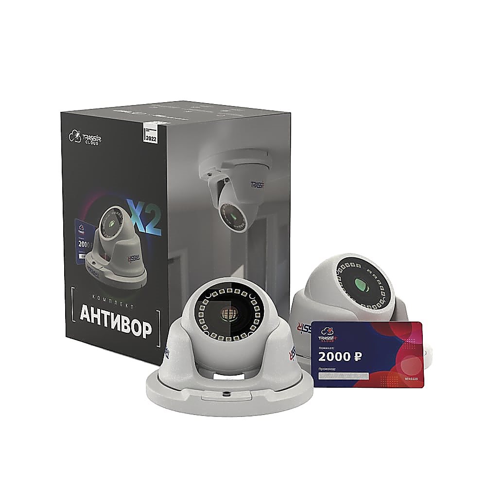IP-камера Trassir Антивор, 2 шт, 2.8 мм, PoE, 12 мес. облачного архива
