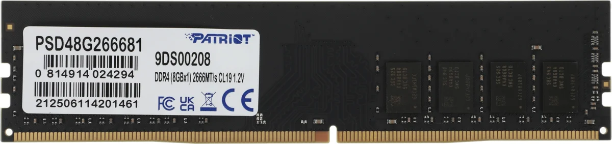 Оперативная память PATRIOT PSD48G266681, DDR4, 8ГБ, 2666MHz, CL19