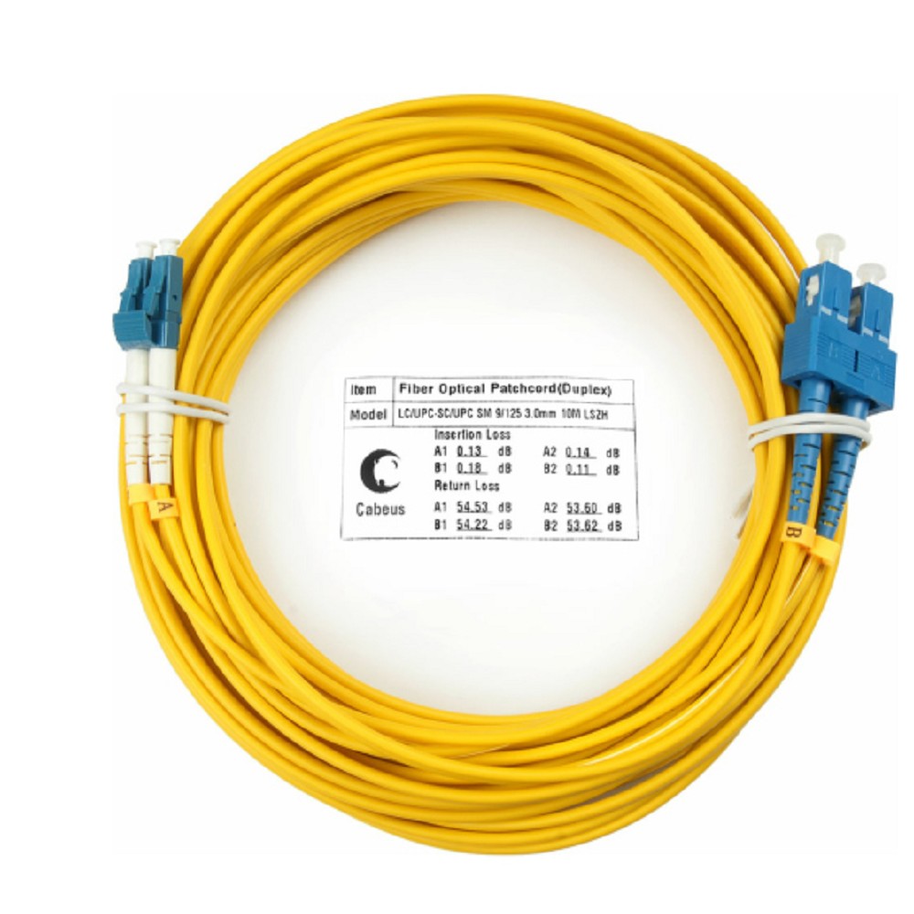 Патч-корд оптический Cabeus FOP(d)-9-LC-SC-15m, duplex LC-SC, OS2 9/125, LSZH, 15 м
