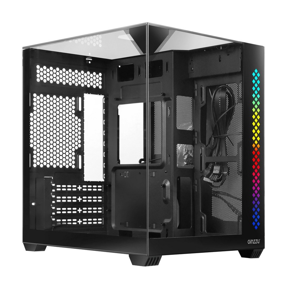 Корпус Ginzzu V340, mATX, сталь, закалённое стекло, RGB, 1×USB 3.0, 1×USB 2.0