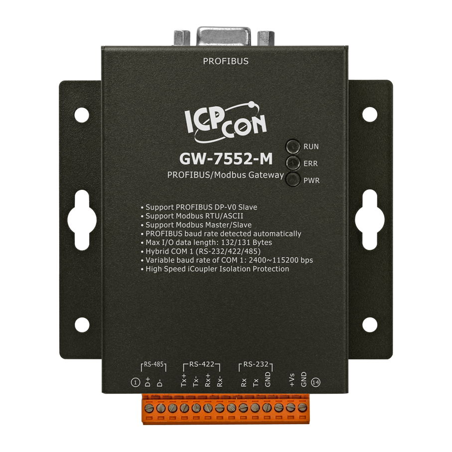 Преобразователь ICP DAS GW-7552-M CR, PROFIBUS DP-V0 в Modbus RTU/ASCII, 1 порт RS-232/422/485, DIN-рейка