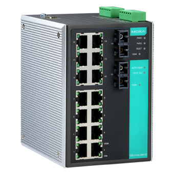 Коммутатор MOXA EDS-516A-MM-SC, 14×10/100BaseTX, 2×100BaseFX SC, до 4 км
