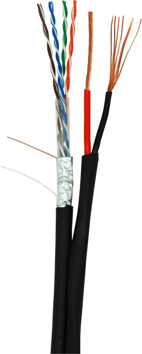 Кабель NETLAN EC-UF004-5E-PC150-PE-BK, F/UTP Cat.5e, с силовым, PE, черный, 305м
