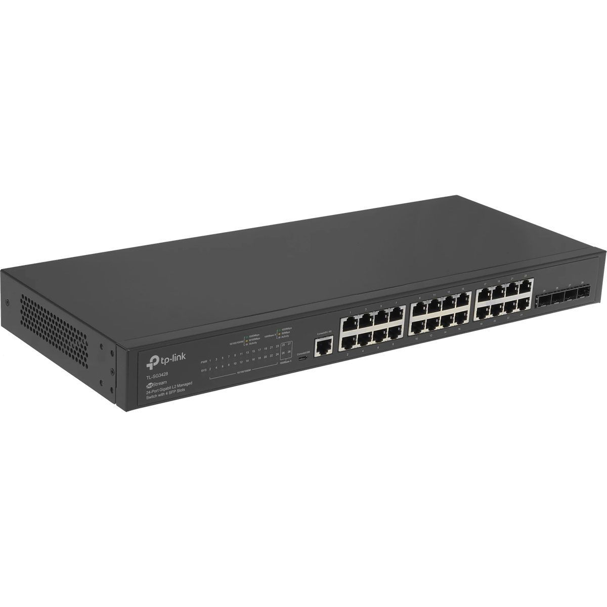Коммутатор TP-Link SG3428 JetStream, 24×1GbE + 4×SFP, L2+, управляемый, 1U