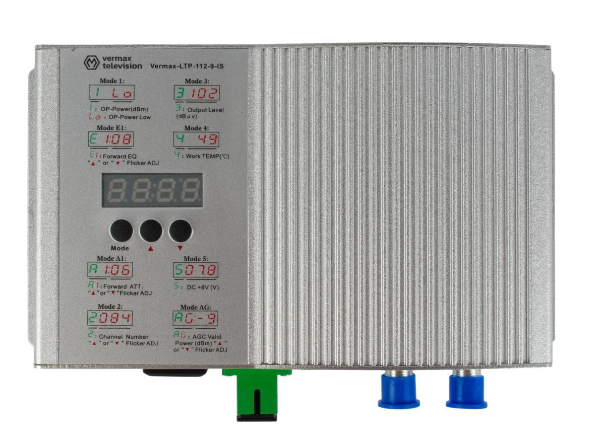Приёмник оптический Vermax Vermax-LTP-112-9-IS, 1 опт. вход SC/APC, 2 RF выхода, 45–862/1003 МГц