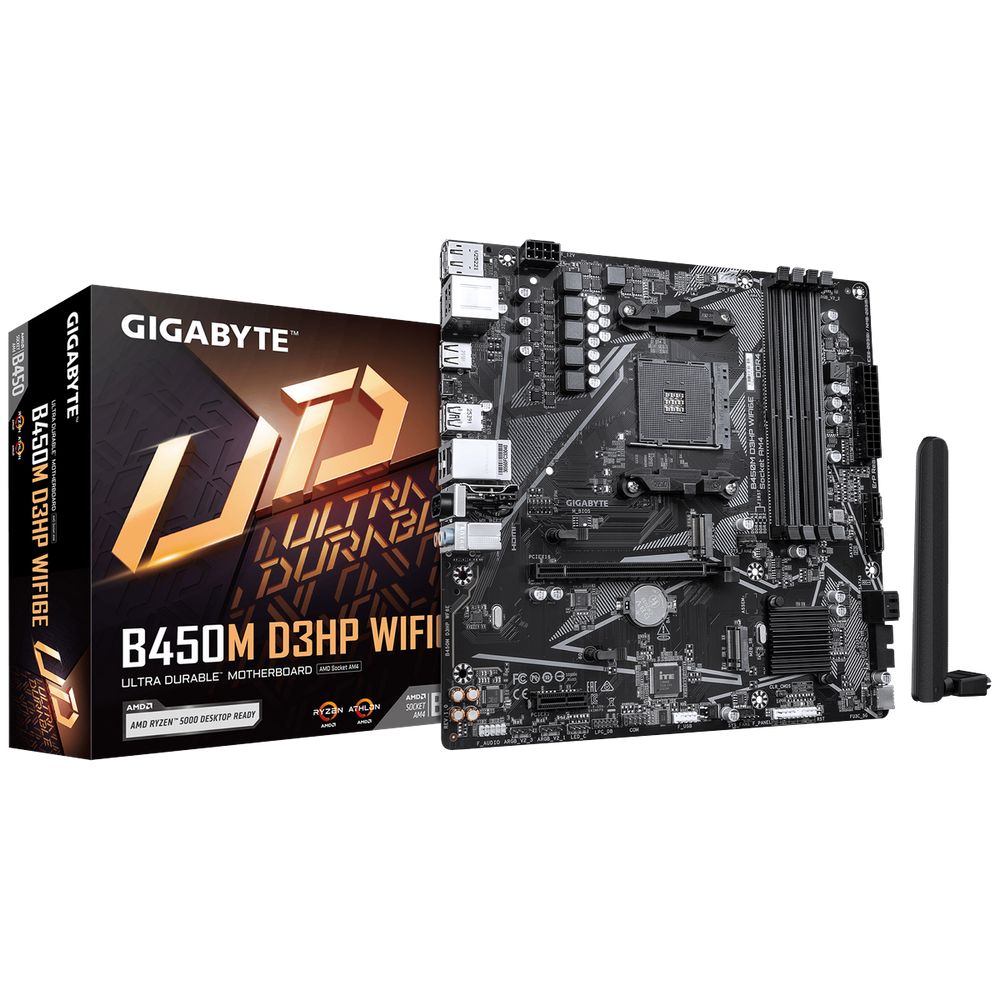 Материнская плата Gigabyte B450M D3HP WIFI6E, AM4, B450, 4×DDR4, 2×M.2, M-ATX