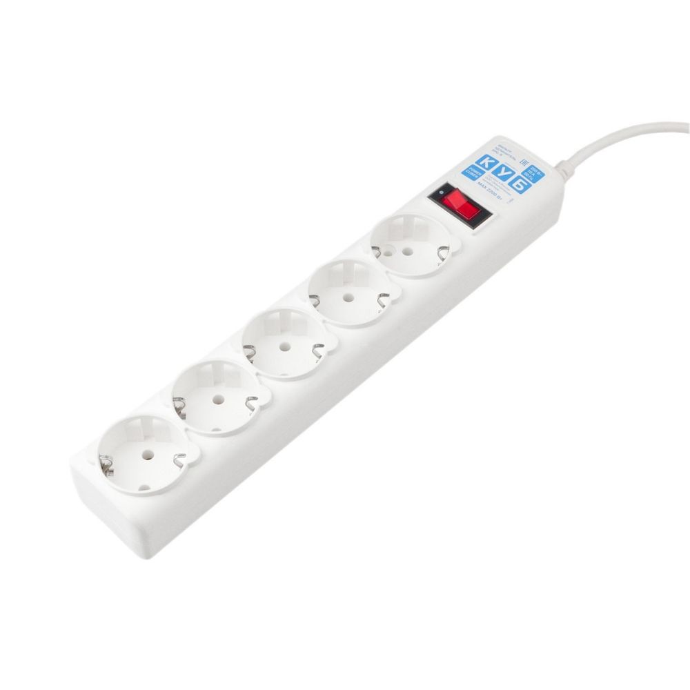 Сетевой фильтр POWERCUBE SPG-B-0,5M-WHITE, 5 розеток Schuko, 10 А, 2,2 кВт, кабель 0,5 м
