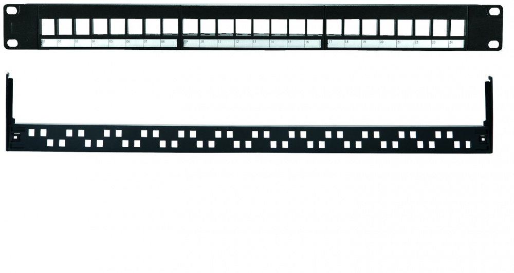 Патч-панель Eurolan 27B-00-24BL, 19" 1U, 24×keystone, неэкранированная, чёрная