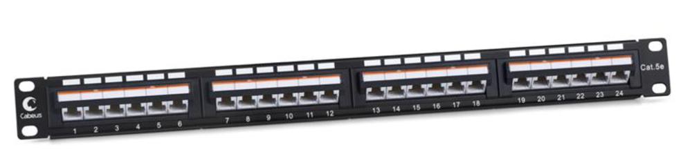 Патч-панель Cabeus PLAN-24-Cat.5e-Dual IDC, 19", 1U, 24xRJ45 Cat.5e, неэкранированная, черная