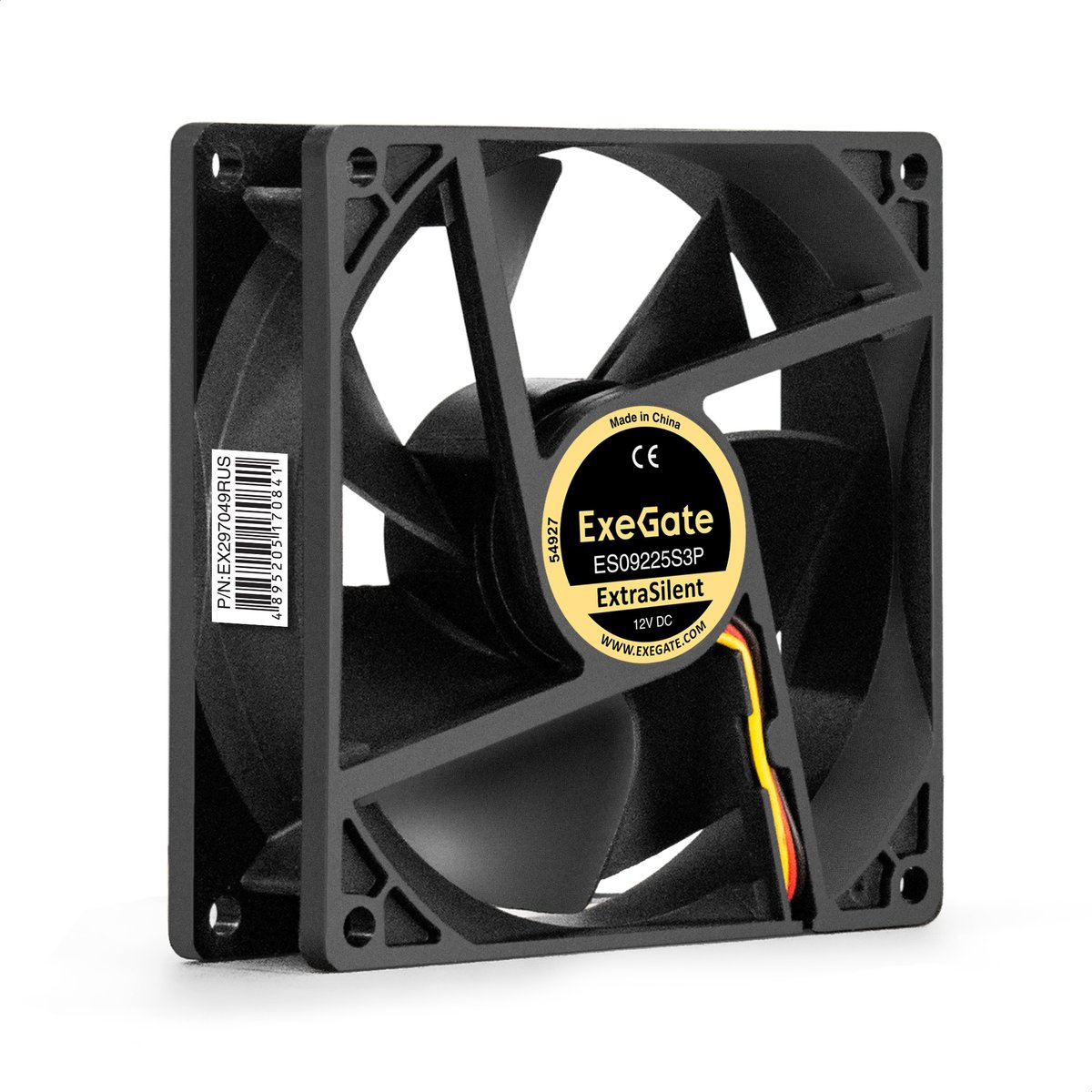 Вентилятор ExeGate ExtraSilent ES09225S3P, 92x92x25 мм, 12 В, 3-pin, 2000 об/мин, 25 дБ