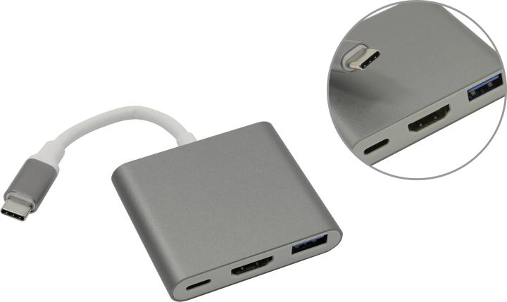 Кабель-адаптер Orient C028, USB-C (DisplayPort Alt Mode) → HDMI+USB 3.0+PD, 4K@30 Гц, 0.15 м