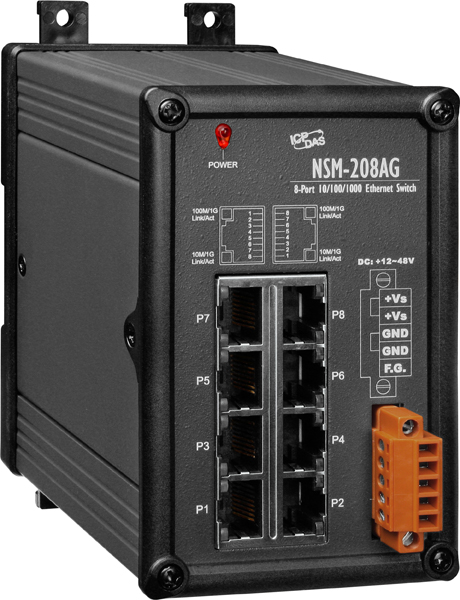 Коммутатор ICP DAS NSM-208AG CR, 8×1GbE, L2, 12–48 В, IP20, DIN-рейка