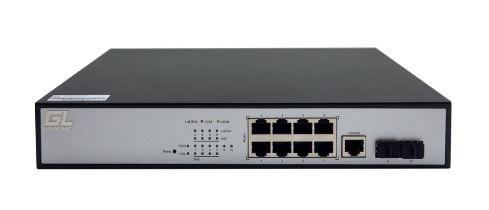 Коммутатор NIKOMAX GL-SW-G204-10P, L2, 8×1GbE PoE, 2×SFP, 150Вт