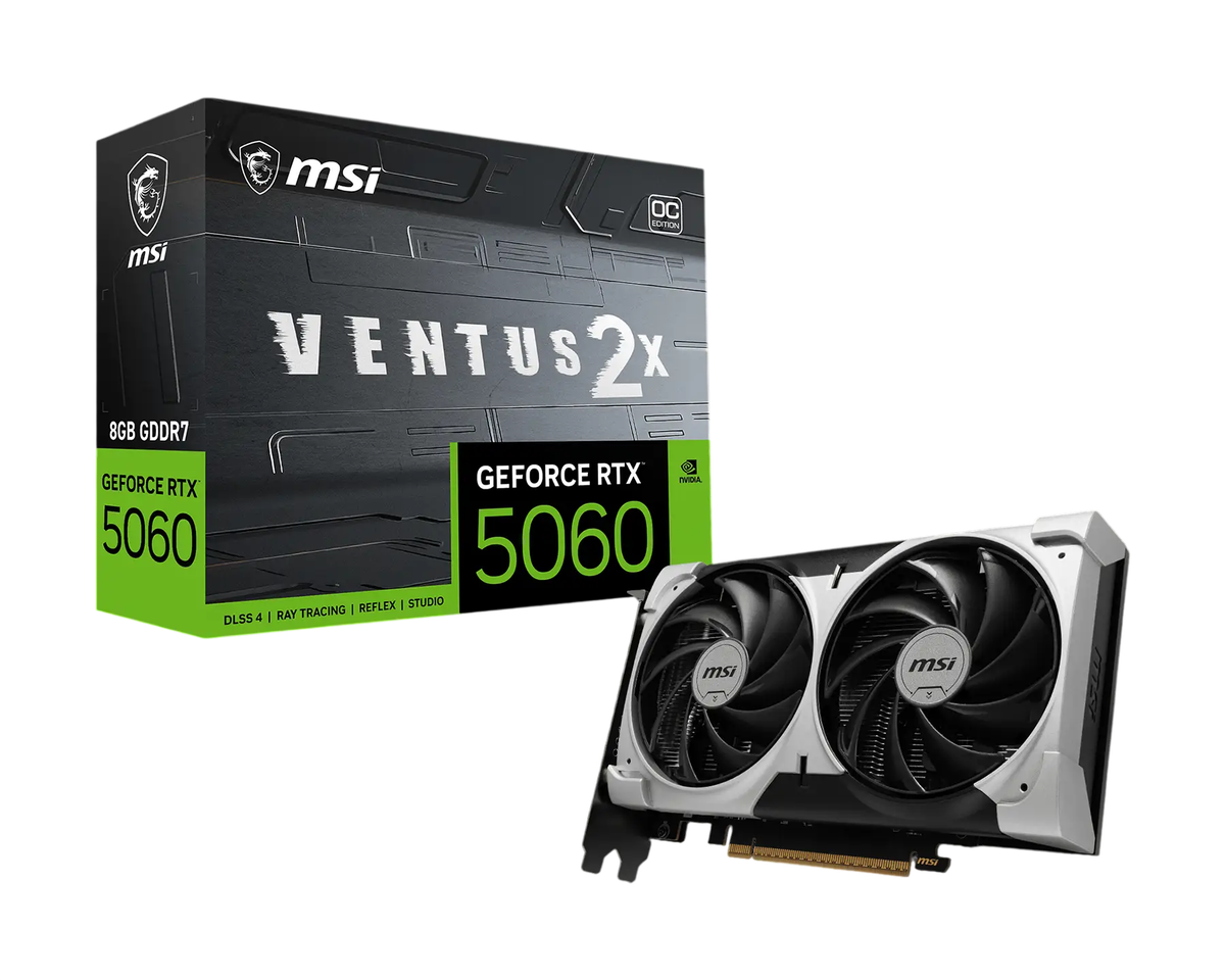 Видеокарта MSI GeForce RTX 5060 8G VENTUS 2X OC V1, 8 ГБ GDDR7, PCIe 5.0, OC