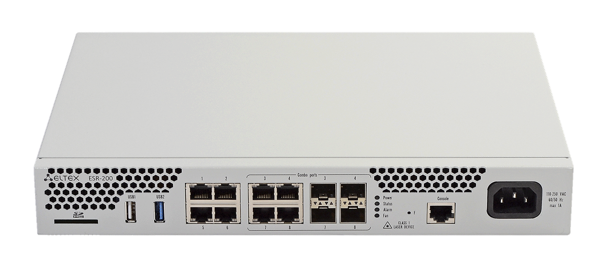 Маршрутизатор Eltex ESR-200, 4×GbE, 4×Combo, 4GB RAM, 220V AC