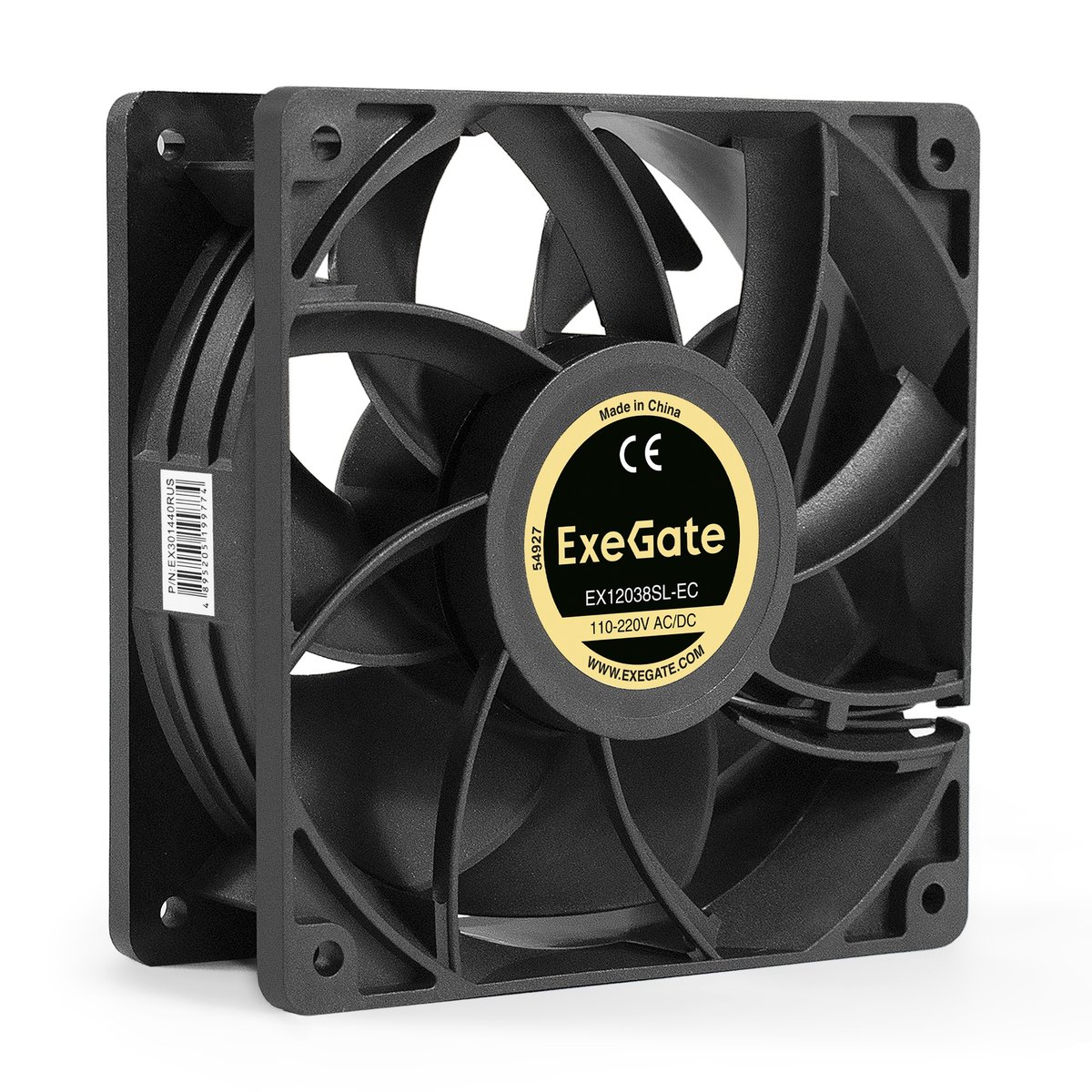 Вентилятор EC ExeGate EX12038SL-EC (Electronically Commutated, 110-220V AC/110-220V DC, 120x120x38, Sleeve bearing (подшипник скольжения), провод 30 см, 2600RPM, 39dBA, 105,3CFM)