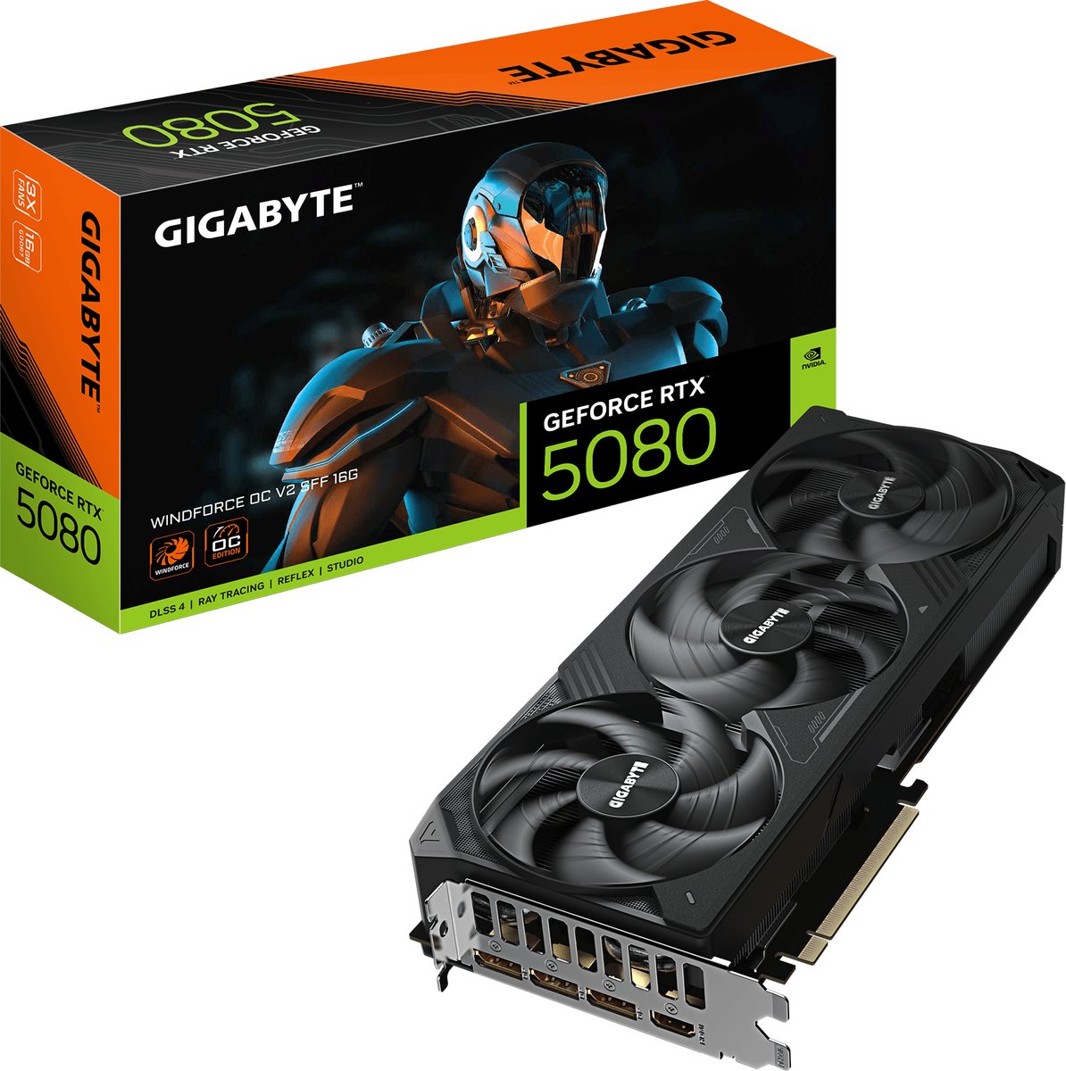 Видеокарта Gigabyte GeForce RTX 5080 WINDFORCE OC V2 SFF, 16 ГБ GDDR7, 256 бит, PCI-E 5.0