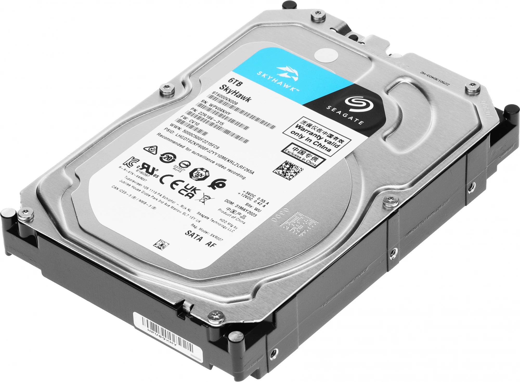 Жесткий диск Seagate SkyHawk ST6000VX009, 6 ТБ, 3.5", SATA III, 5400 об/мин, 256 МБ