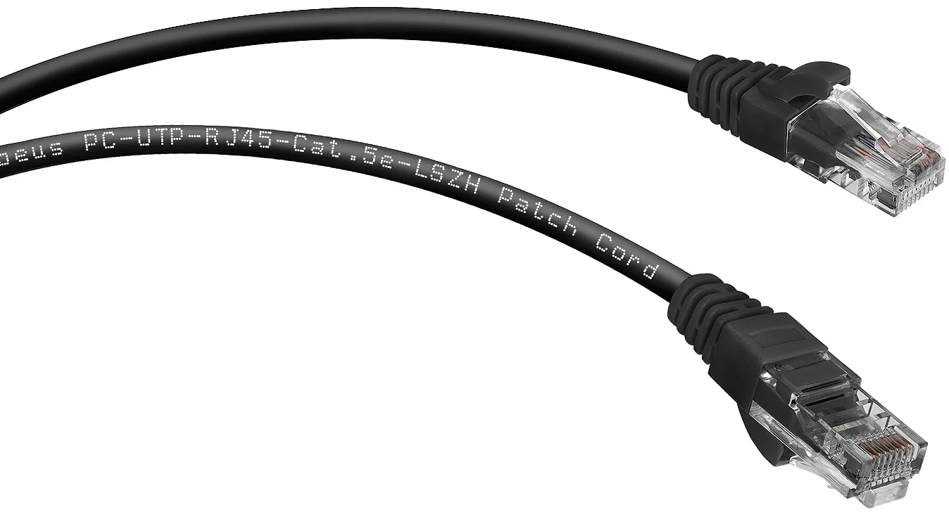 Патч-корд Cabeus PC-UTP-RJ45-Cat.5e-1m-BK-LSZH, U/UTP, кат.5e, RJ45, 1 м, LSZH