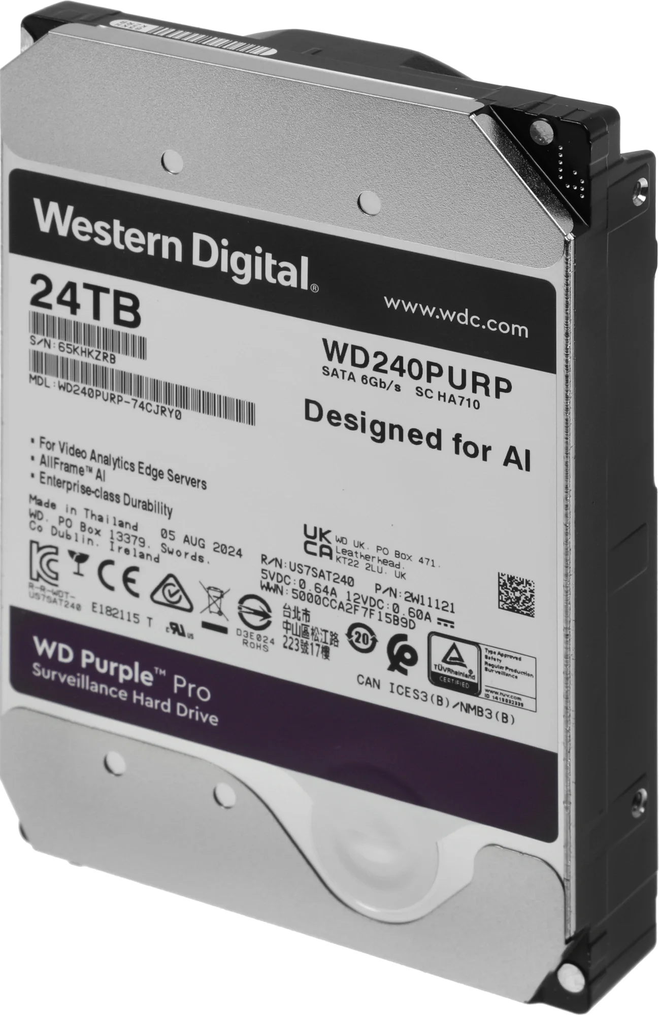 Жесткий диск WD Purple Pro WD240PURP, 24TB, SATA, 7200rpm, 3.5"