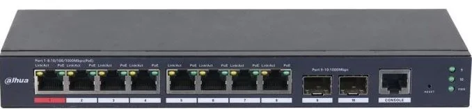 Коммутатор Dahua DH-S4210-8GT-110, L2, 8×1GbE PoE + 2×SFP, 110 Вт