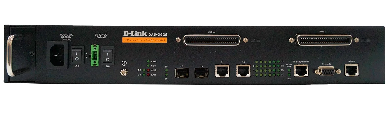 Коммутатор D-Link DAS-3626/A1A, VDSL2 DSLAM, 24×VDSL, 2×Combo 1GbE