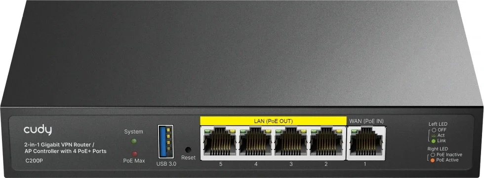Маршрутизатор Cudy C200P, 1xGbE WAN, 4xGbE PoE+, USB 3.0