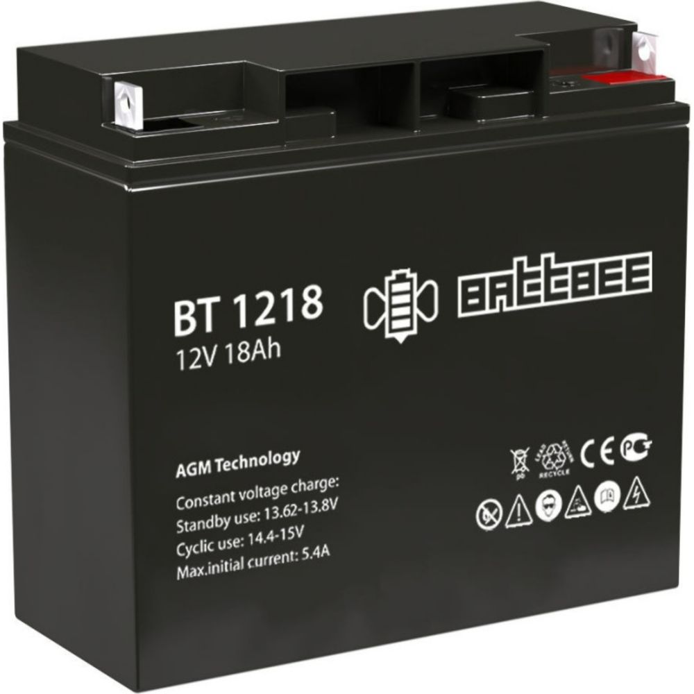 Аккумулятор BattBee BT 1218, 12 В, 18 А·ч, свинцово-кислотный, клеммы болт+гайка