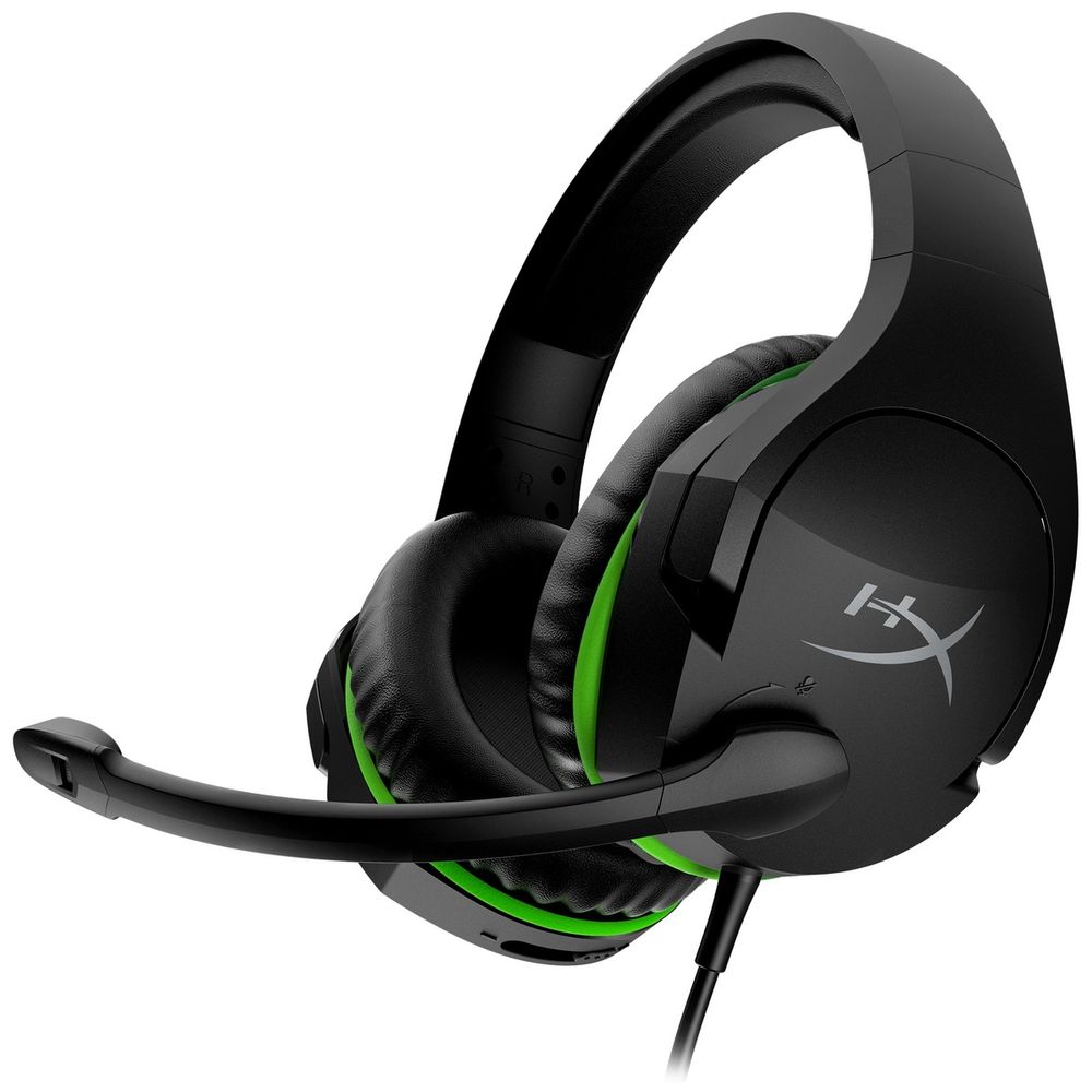 Гарнитура HyperX CloudX Stinger 4P5K1AA, накладная, 50 мм, 3.5 мм, чёрный/зелёный