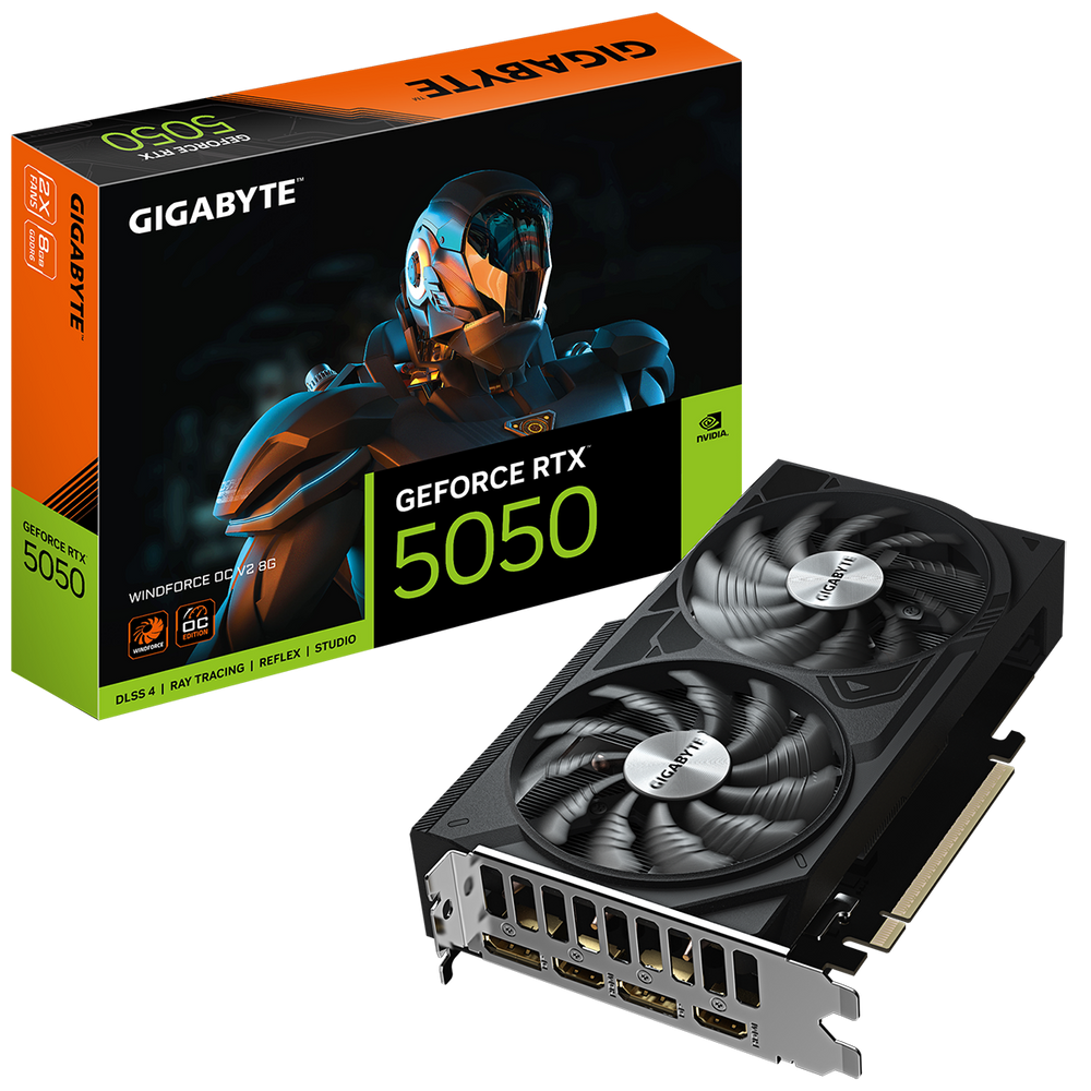 Видеокарта Gigabyte GeForce RTX 5050 WINDFORCE OC V2 8G, 8 ГБ GDDR6, 128 бит