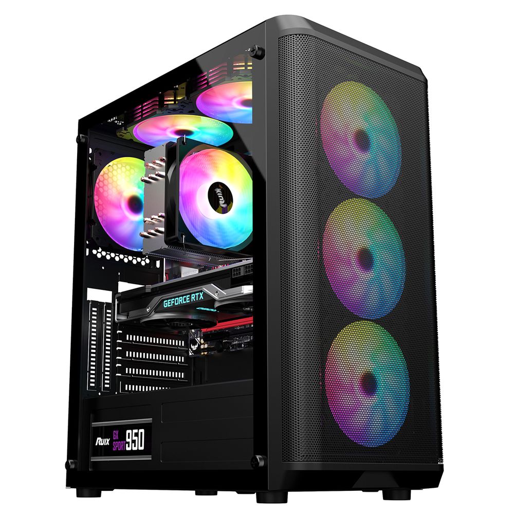 Корпус ALSEYE Audin-BK AS.07.0173, Miditower ATX, без БП, закалённое стекло, чёрный