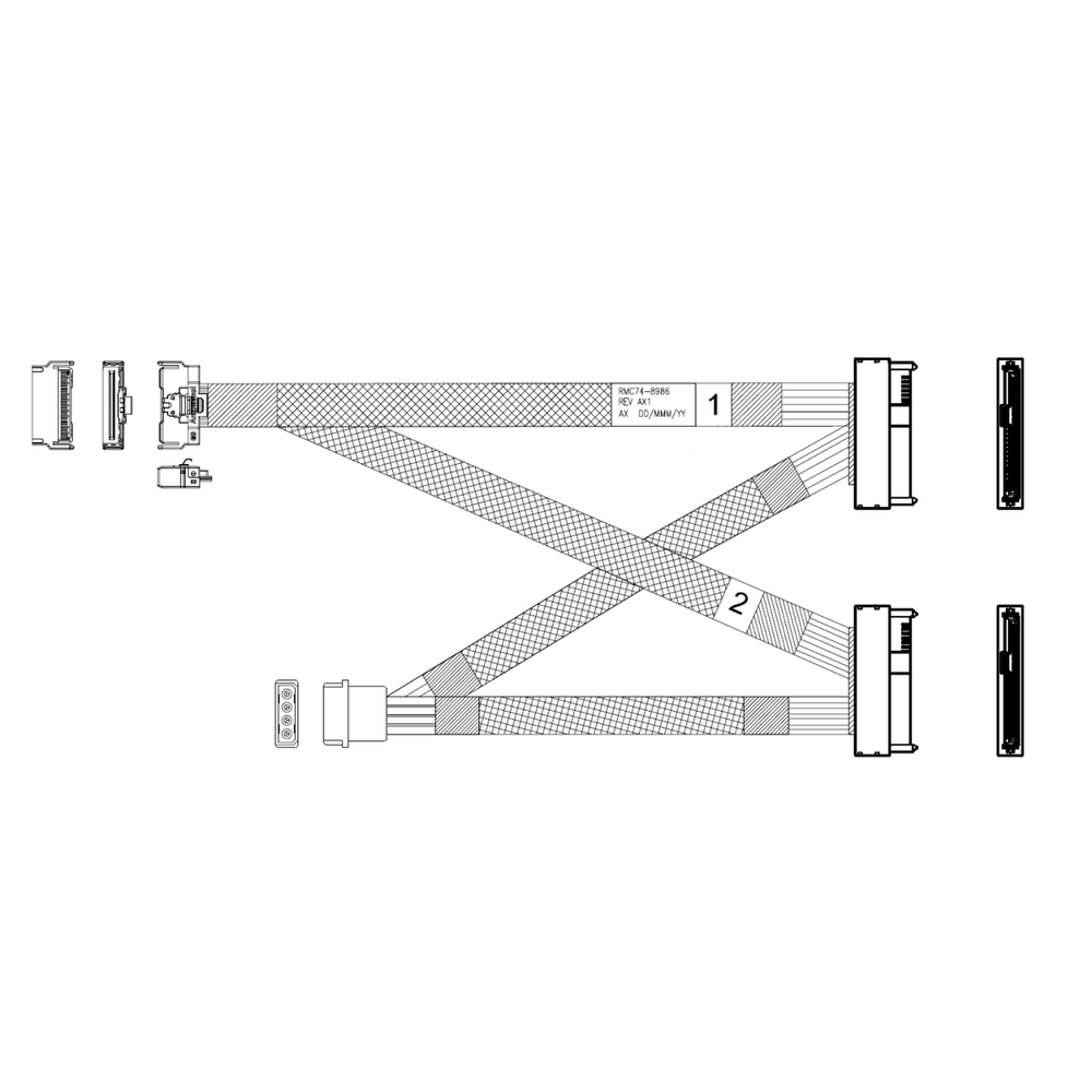 Кабель Amphenol RMC74-8986, MCIO x8 – 2×U.2, PCIe Gen5, 0.8 м