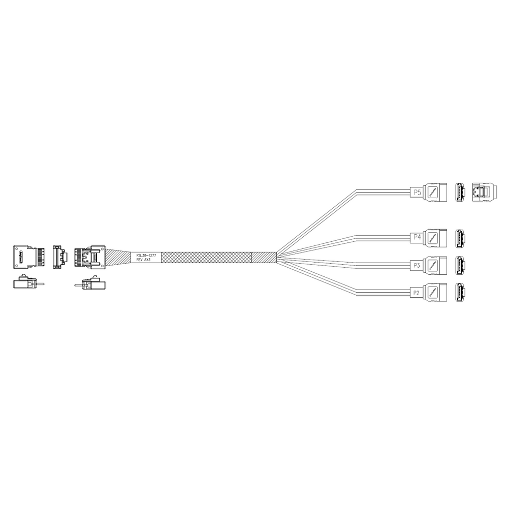 Кабель Amphenol RSL38-1277, Slimline SASx4 – 4×SATA, 1м