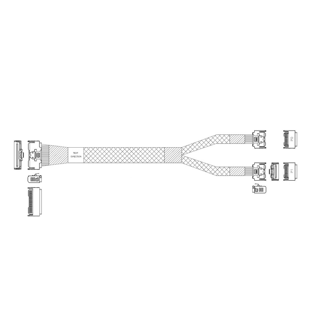 Кабель Luxshare L285MM005-SD-R, MCIO x8 – 2×MCIO x4, 0.8 м