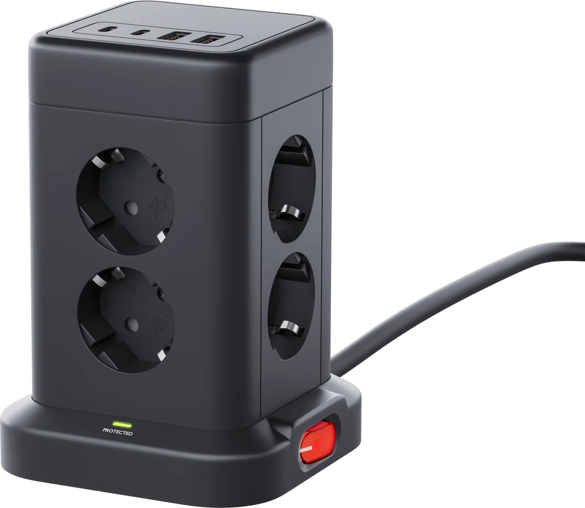 Сетевой фильтр Defender ILS 451, 8 розеток, 2×USB-A, 2×USB-C, 2 м