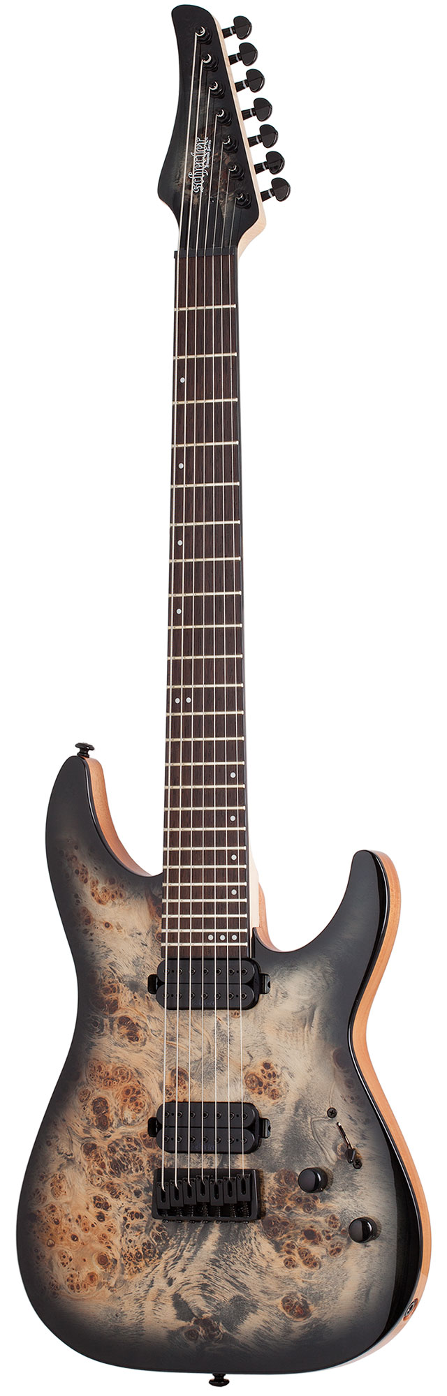 Электрогитара SCHECTER C-7 PRO CB, 7-струнная, красное дерево/кап, 24 лада, Charcoal Burst