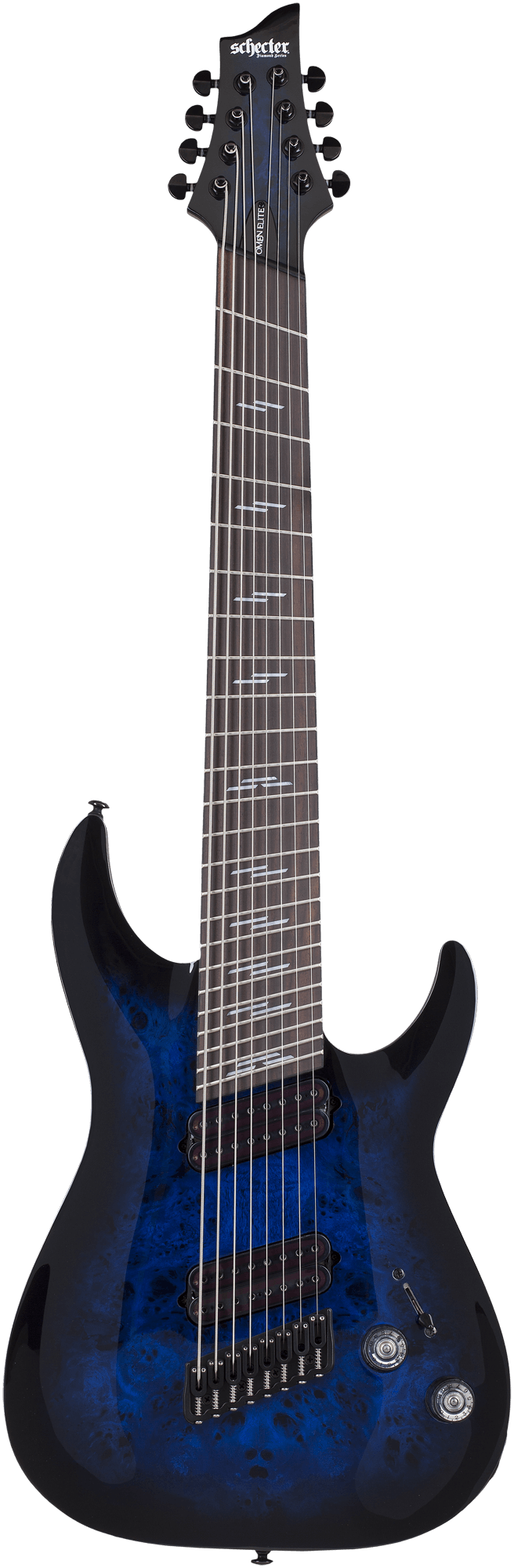 Электрогитара SCHECTER OMEN ELITE-8 MS STBB, 8 струн, мультимензур, See-Thru Blue Burst