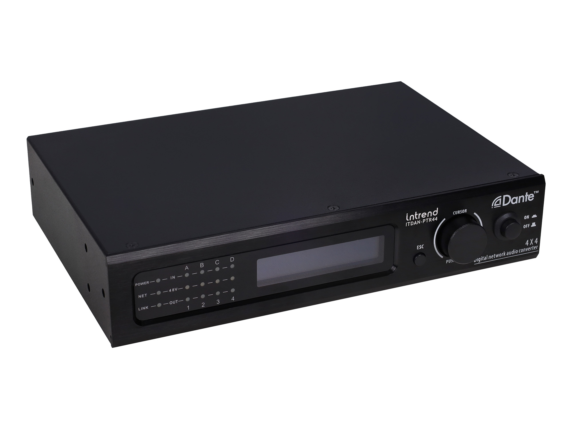 Конвертер Intrend ITDAN-PTR44, Dante — аналог, 4 входа/4 выхода Phoenix, 2×RJ45