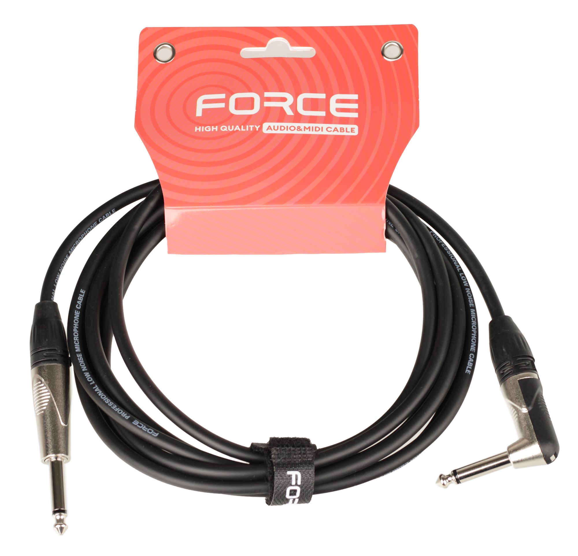 Кабель гитарный FORCE FGC-09/3L, 1/4" TS Jack — 1/4" TS Jack угловой, 3 м