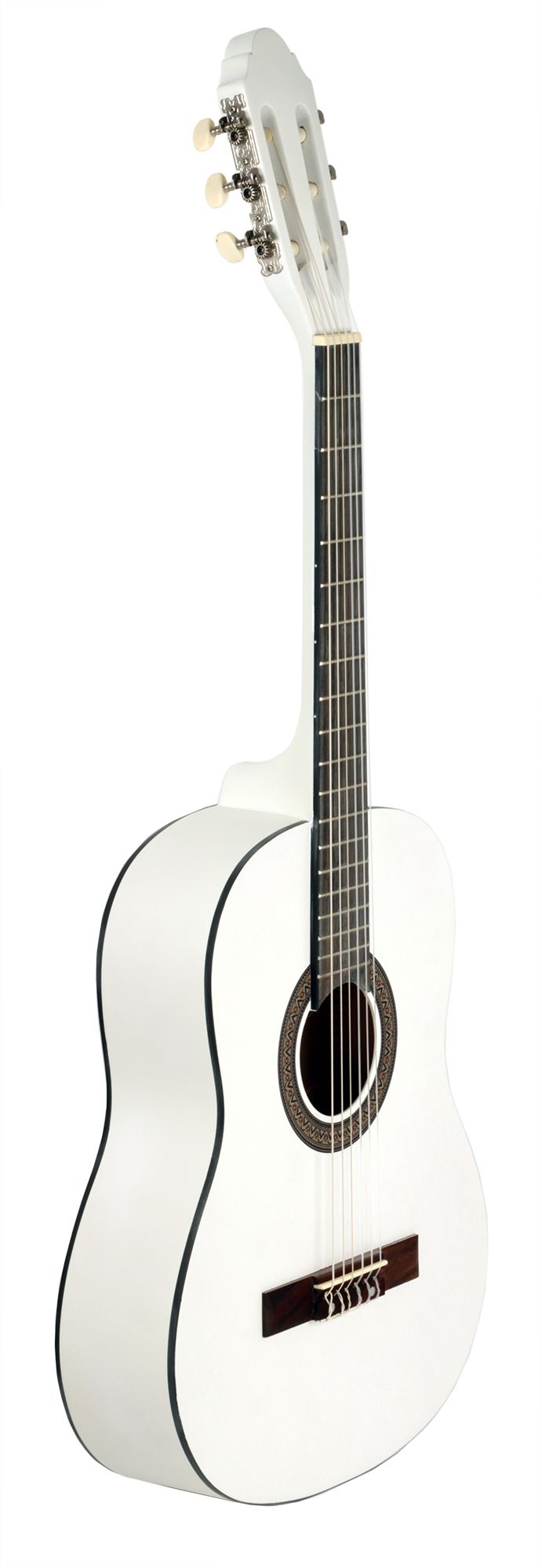 Классическая гитара STAGG [C430 M WH] уменьшенная 3/4, верхняя дека липа, нижняя дека и обечайка липа, мензура 585 мм, гриф нато, накладка грифа композ. орех, бридж композ. орех, колки классические, никелированные, цвет белый матовый