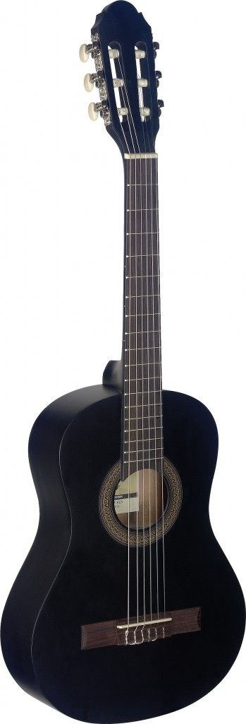 Классическая гитара STAGG [C410 M BLK] уменьшенная 1/2, верхняя дека липа, нижняя дека и обечайка липа, мензура 554 мм, гриф нато, накладка грифа иск. палисандр, бридж иск. палисандр, колки классические, никелированные, цвет черный матовый