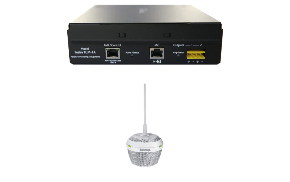 Микрофон BIAMP [TesiraTCM-1A(White)] подвесной (plenum box со встроенным усилителем,AVB,PoE+,40Вт /4Ом,30Вт /8Ом):Beamtracking(AVB);3 зоны по 120°;LED mute индикаторы; 2xRJ45(link TCM-1EX plenum box).Макс.расстояние м/д mic:10м.Кабель:3м.Цвет:белый.
