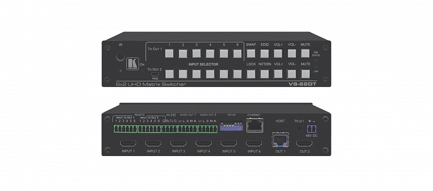 Матричный коммутатор Kramer 20-80434090, VS-62DT, 6×2 HDMI, HDBaseT