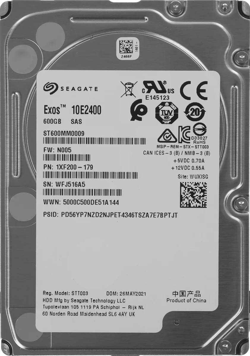 Жесткий диск Seagate Exos 10E2400 ST600MM0009, 600 ГБ, SAS 12 Гбит/с, 2.5", 10000 RPM