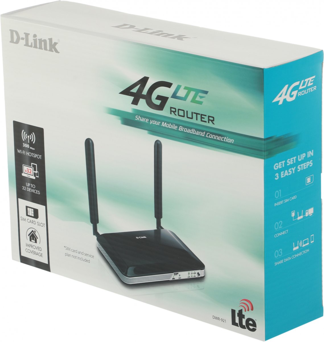 Маршрутизатор D-Link DWR-921, 4G, 300Мбит/с, 4×RJ-45