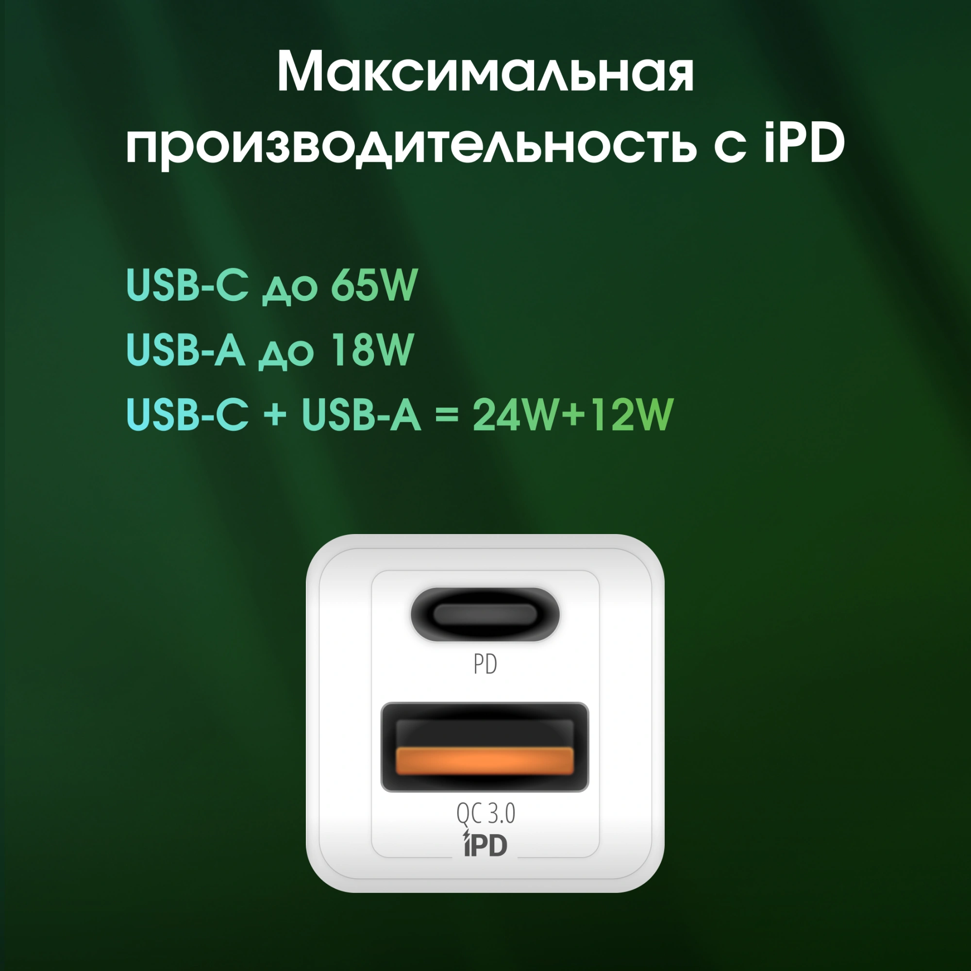 Зарядное устройство Digma Pro DPW6C, 65 Вт, USB-C×2 + USB-A, PD+QC