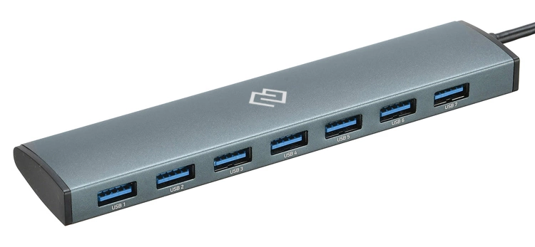 USB-хаб Digma HUB-7U3.0-UC-G, 7×USB 3.2 Gen1, USB-C, серый