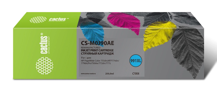 Картридж CACTUS CS-M0J90AE 991XL, голубой, 250 мл, с чипом